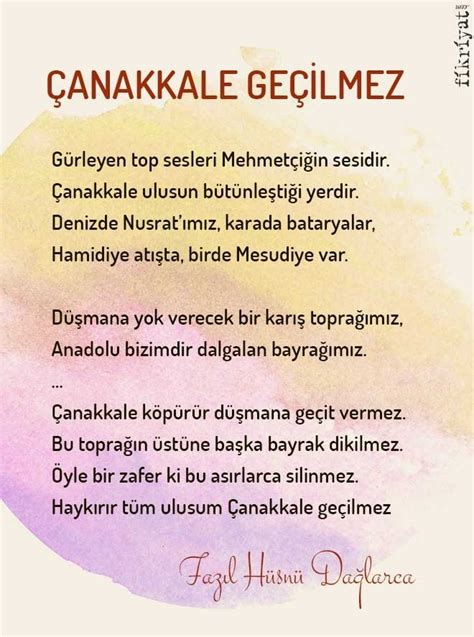ğki|Çanakkale Zaferi ile ilgili yazılmış 10 şiir .